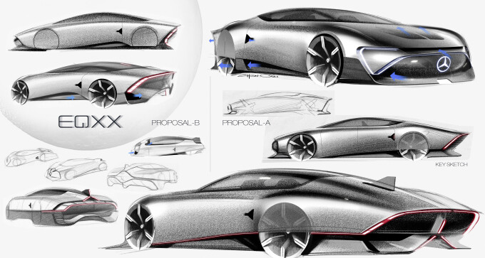 Mercedes-Benz VISION EQXX, Design, Skizze, Exterieur Mercedes-Benz VISION EQXX, design sketch exteri