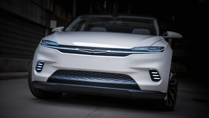 The Chrysler Airflow Concept announces its electric aesthetic with the Chrysler Wing logo tied into 