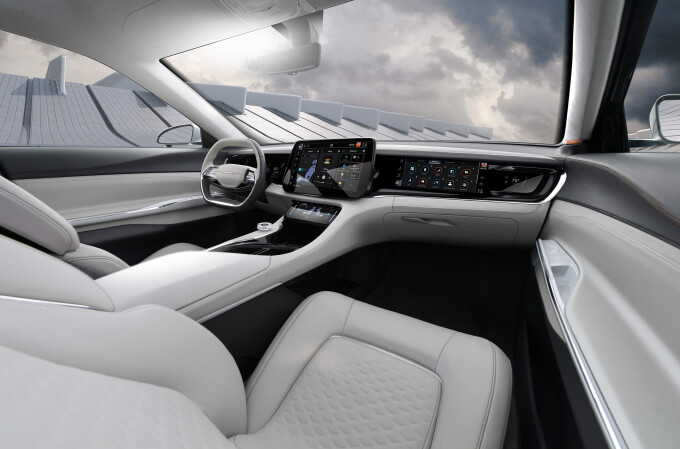 The modern and spacious interior of the Chrysler Airflow Concept is also accented by a light and cal