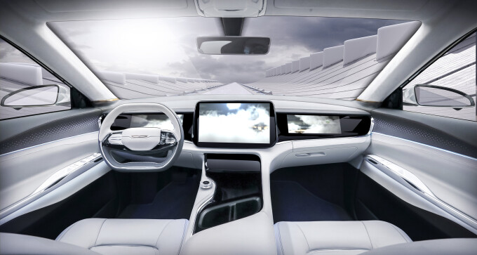 The interior of the Chrysler Airflow Concept surrounds occupants with flowing lines that move throug