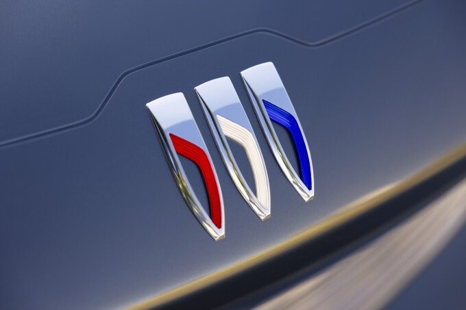 Buicks new tri-shield logo. The new badge will be body-mounted onto the front fascia of Buick produc