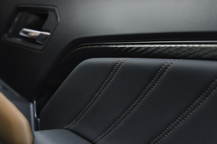 Detail view of GMC Canyon AT4 interior stitching.