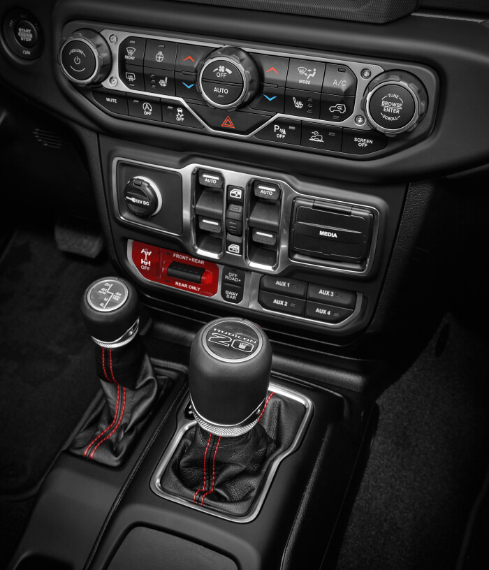 The 2023 Jeep Wrangler Rubicon 20th Anniversary editions feature a special RUBICON 20TH shifter medallion