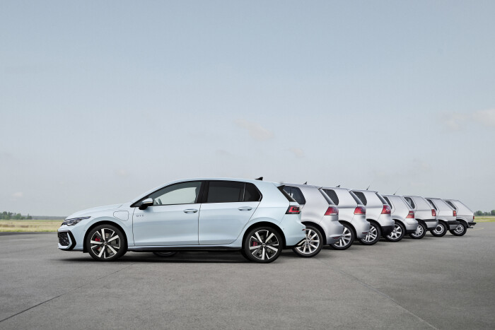 Eight generations of the Golf  50 years of success and more than 37 million built.
