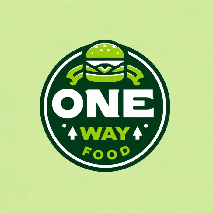 DALL·E 2024 04 18 21.45.40 A brand logo for 'One Way Food'. The brand color is a poison evoking gree